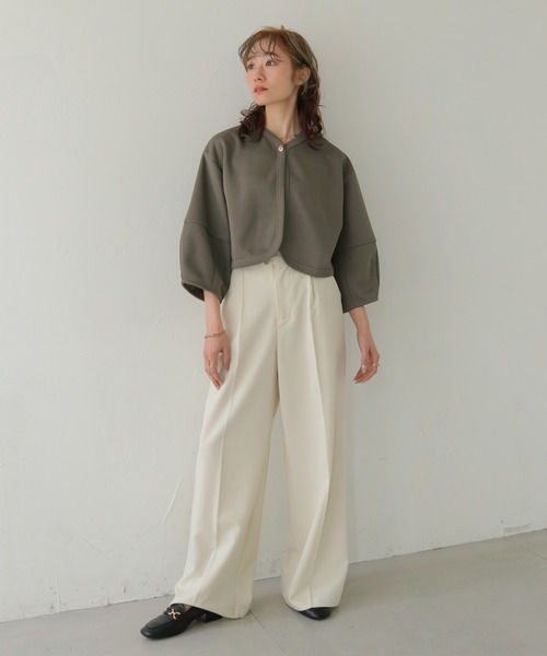 CLEIO（クレイオ）の「【CLEIO】ダンボールカットソーカーディガン DUMBLE CUTSEW CARDIGAN（カーディガン/ボレロ・レディース・アイボリー/チャコールグレー・FREE）」の6枚目の写真