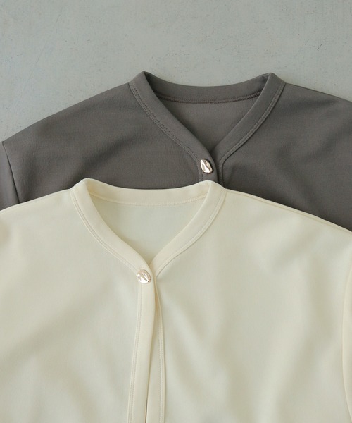 CLEIO（クレイオ）の「【CLEIO】ダンボールカットソーカーディガン DUMBLE CUTSEW CARDIGAN（カーディガン/ボレロ・レディース・アイボリー/チャコールグレー・FREE）」の9枚目の写真