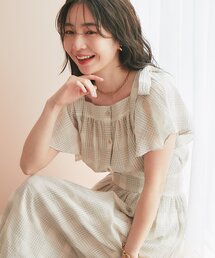 La boutique BonBon（ラブティックボンボン）の「【セットアップ可・お上品愛され】シアーチェックリボンショルダーブラウス（シャツ/ブラウス）」