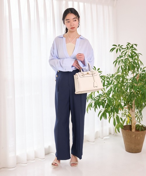 mysty woman(ミスティウーマン)の「コットンシアースキッパーシャツ 678692(シャツ/ブラウス・レディース・サックスブルー/ブラック/オフホワイト・FREE)」の11枚目の写真