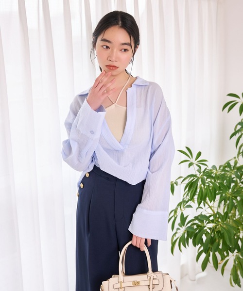 mysty woman(ミスティウーマン)の「コットンシアースキッパーシャツ 678692(シャツ/ブラウス・レディース・サックスブルー/ブラック/オフホワイト・FREE)」の13枚目の写真