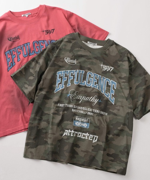 SlashDate（スラッシュデイト）の「【82】スプレー加工 カモフラ柄 グラフィックロゴ クルーネックTシャツ/ユニセックス/レディース/メンズ（Tシャツ/カットソー・メンズ・ブラック/アイボリー/カモフラージュ/ピンク・M/L）」の4枚目の写真