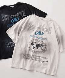 【82】スプレー加工 カモフラ柄 グラフィックロゴ クルーネックTシャツ/ユニセックス/レディース/メンズ