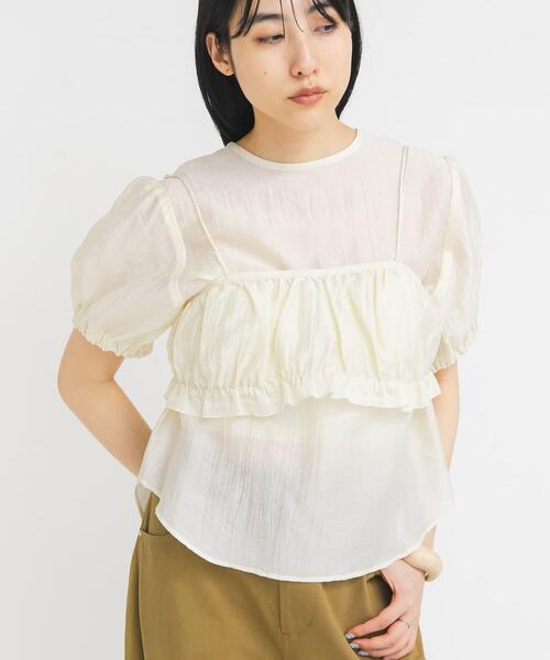 KBF（ケイビーエフ）の「ブラトップビスチェSETブラウス（シャツ/ブラウス・レディース・ブルー系その他/ブラウン/アイボリー・ONE）」の2枚目の写真