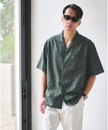 green label relaxing（グリーンレーベルリラクシング）の「リネンライク ジャガード オープンカラー 半袖 シャツ（シャツ/ブラウス）」