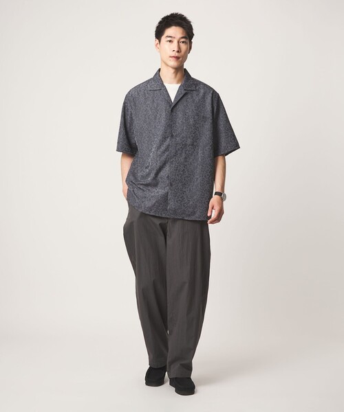 green label relaxing(グリーンレーベルリラクシング)の「リネンライク ジャガード オープンカラー 半袖 シャツ(シャツ/ブラウス・メンズ・ダークグリーン/グレー系/ネイビー・L/XL/M/S)」の6枚目の写真