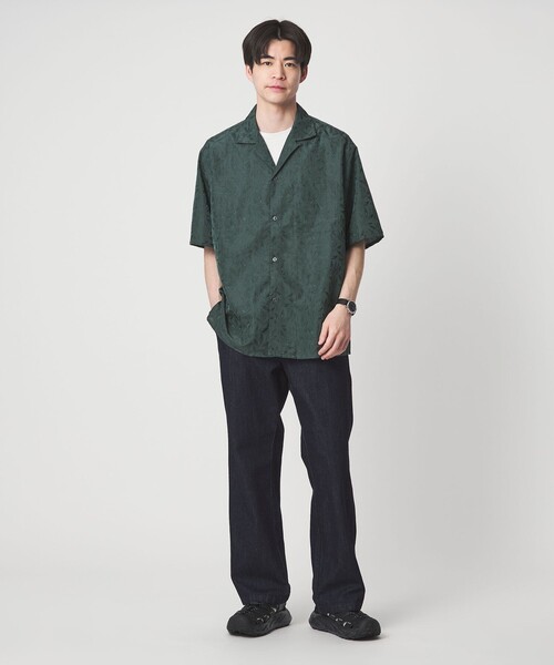 green label relaxing(グリーンレーベルリラクシング)の「リネンライク ジャガード オープンカラー 半袖 シャツ(シャツ/ブラウス・メンズ・ダークグリーン/グレー系/ネイビー・L/XL/M/S)」の8枚目の写真