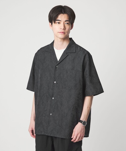 green label relaxing(グリーンレーベルリラクシング)の「リネンライク ジャガード オープンカラー 半袖 シャツ(シャツ/ブラウス・メンズ・ダークグリーン/グレー系/ネイビー・L/XL/M/S)」の9枚目の写真