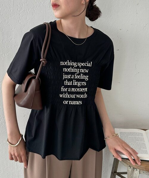DISCOAT（ディスコート）の「シャーリングロゴTシャツ（Tシャツ/カットソー・レディース・ブラック/チャコールグレー/オフホワイト・FREE）」の3枚目の写真