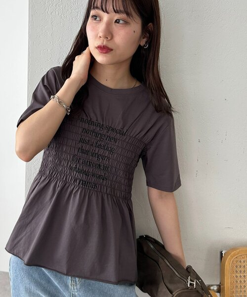 DISCOAT（ディスコート）の「シャーリングロゴTシャツ（Tシャツ/カットソー・レディース・ブラック/チャコールグレー/オフホワイト・FREE）」の8枚目の写真