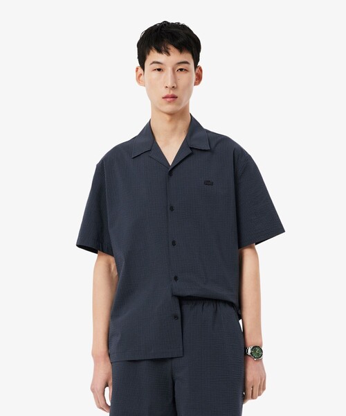 LACOSTE(ラコステ)の「オーバーサイズ シアサッカーオープンカラーシャツ(シャツ/ブラウス・メンズ・ブラック/オフホワイト・38/40/39/41)」の3枚目の写真