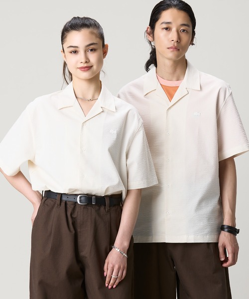 LACOSTE(ラコステ)の「オーバーサイズ シアサッカーオープンカラーシャツ(シャツ/ブラウス・メンズ・ブラック/オフホワイト・38/40/39/41)」の21枚目の写真