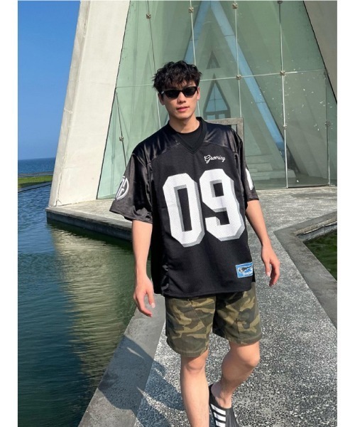 Ritzy(リッツィー)の「メッシュ素材 オーバーサイズ 運動半袖トップス(Tシャツ/カットソー・メンズ・グリーン/ブラック・L/XL/M)」の1枚目の写真