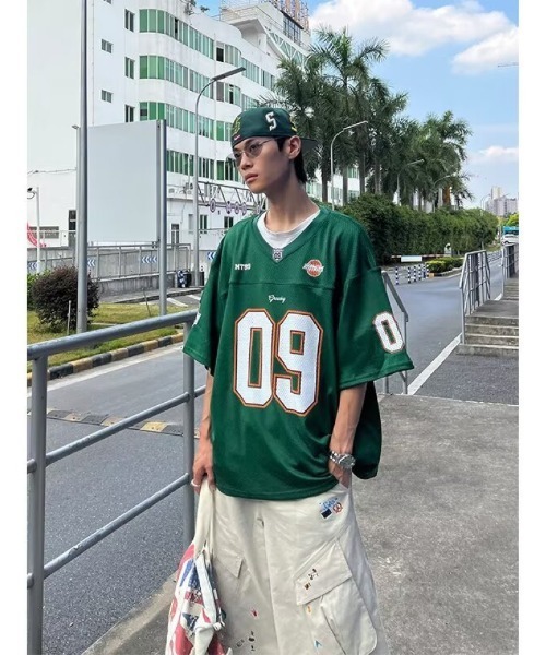 Ritzy(リッツィー)の「メッシュ素材 オーバーサイズ 運動半袖トップス(Tシャツ/カットソー・メンズ・グリーン/ブラック・L/XL/M)」の9枚目の写真