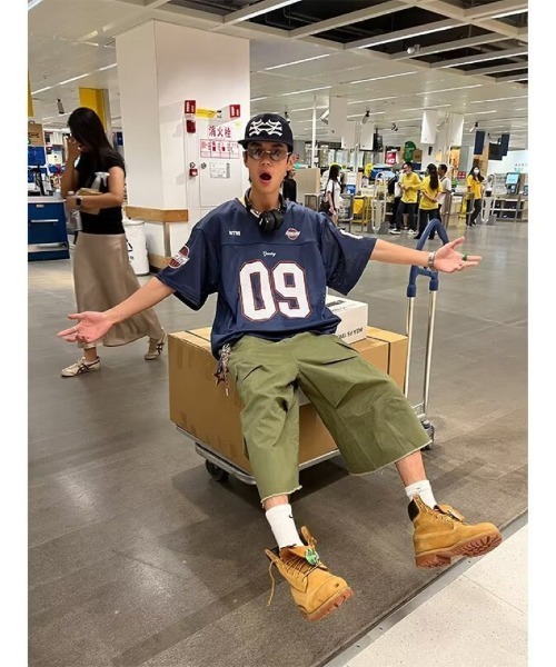 Ritzy(リッツィー)の「メッシュ素材 オーバーサイズ 運動半袖トップス(Tシャツ/カットソー・メンズ・グリーン/ブラック・L/XL/M)」の12枚目の写真