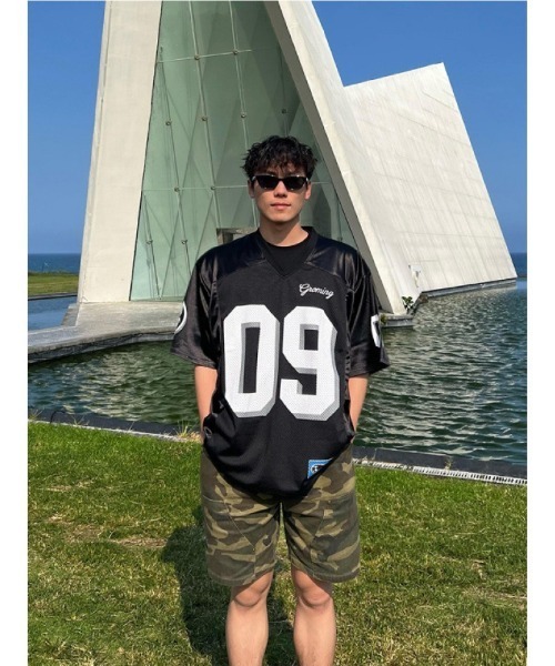Ritzy(リッツィー)の「メッシュ素材 オーバーサイズ 運動半袖トップス(Tシャツ/カットソー・メンズ・グリーン/ブラック・L/XL/M)」の5枚目の写真