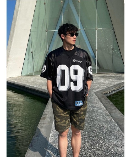 Ritzy(リッツィー)の「メッシュ素材 オーバーサイズ 運動半袖トップス(Tシャツ/カットソー・メンズ・グリーン/ブラック・L/XL/M)」の6枚目の写真
