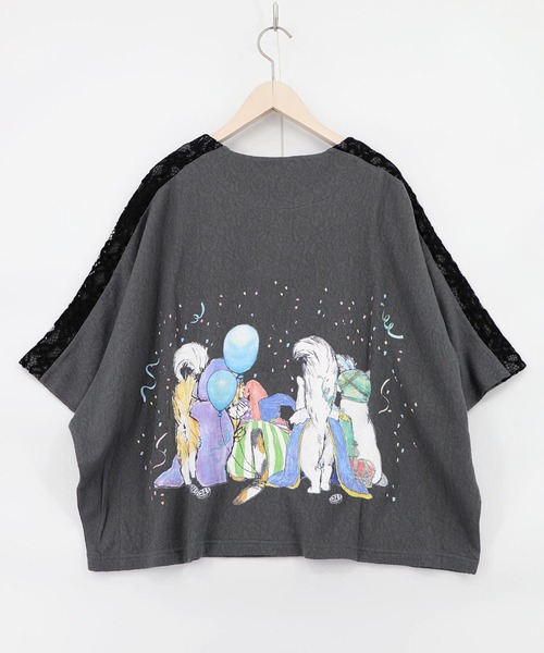 ScoLar（スカラー）の「162634：仮面舞踏会のネコ柄 ドルマンスリーブTシャツ（Tシャツ/カットソー・レディース・ブルー/チャコールグレー/オフホワイト・M）」の15枚目の写真