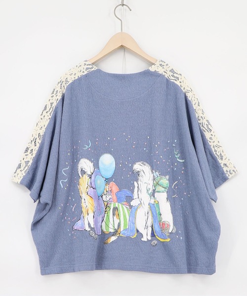 ScoLar（スカラー）の「162634：仮面舞踏会のネコ柄 ドルマンスリーブTシャツ（Tシャツ/カットソー・レディース・ブルー/チャコールグレー/オフホワイト・M）」の17枚目の写真