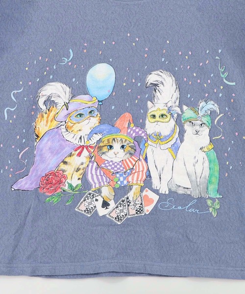 ScoLar（スカラー）の「162634：仮面舞踏会のネコ柄 ドルマンスリーブTシャツ（Tシャツ/カットソー・レディース・ブルー/チャコールグレー/オフホワイト・M）」の18枚目の写真