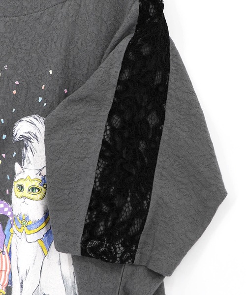 ScoLar（スカラー）の「162634：仮面舞踏会のネコ柄 ドルマンスリーブTシャツ（Tシャツ/カットソー・レディース・ブルー/チャコールグレー/オフホワイト・M）」の21枚目の写真