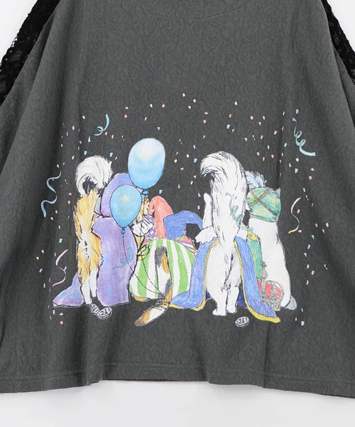 ScoLar（スカラー）の「162634：仮面舞踏会のネコ柄 ドルマンスリーブTシャツ（Tシャツ/カットソー・レディース・ブルー/チャコールグレー/オフホワイト・M）」の5枚目の写真