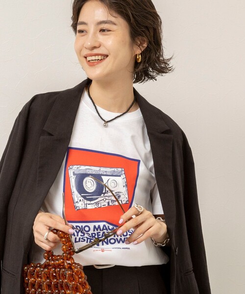 MAQWEL(マクウェル)の「【MAQWEL/マクウェル】ウォッシャブルRADIO Maqwel オープンエンドプリントTシャツ(Tシャツ/カットソー・レディース・ホワイト/ベビーピンク・FREE)」の9枚目の写真