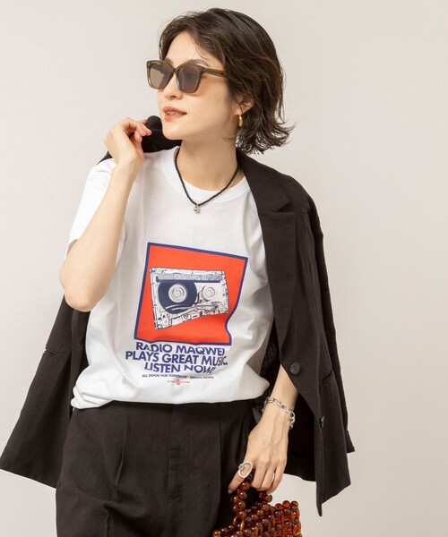 MAQWEL(マクウェル)の「【MAQWEL/マクウェル】ウォッシャブルRADIO Maqwel オープンエンドプリントTシャツ(Tシャツ/カットソー・レディース・ホワイト/ベビーピンク・FREE)」の11枚目の写真