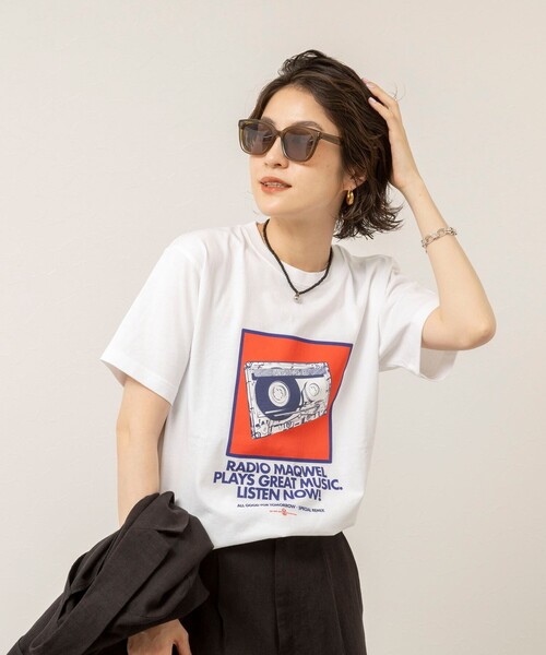MAQWEL(マクウェル)の「【MAQWEL/マクウェル】ウォッシャブルRADIO Maqwel オープンエンドプリントTシャツ(Tシャツ/カットソー・レディース・ホワイト/ベビーピンク・FREE)」の12枚目の写真