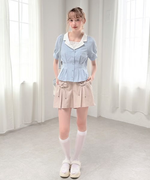 F i.n.t(フィント)の「ダブルレースアップショートパンツ/fint フィント(その他パンツ・レディース・ネイビー/ベージュ・FREE)」の3枚目の写真