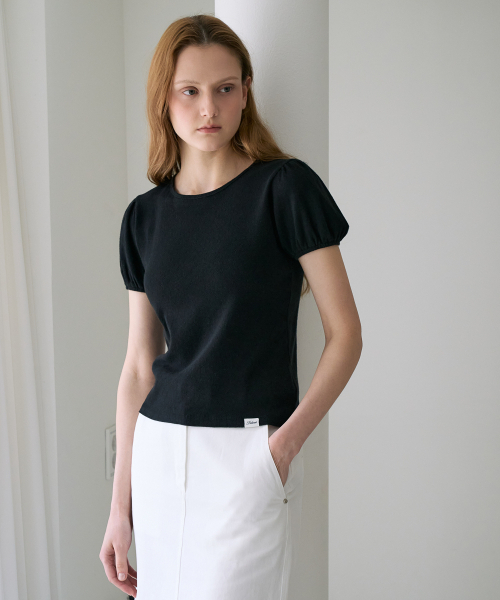 DEHEVE（デヘヴェ）の「Label Point Puff T-shirt [Black]（Tシャツ/カットソー・レディース・ブラック・OS）」の7枚目の写真
