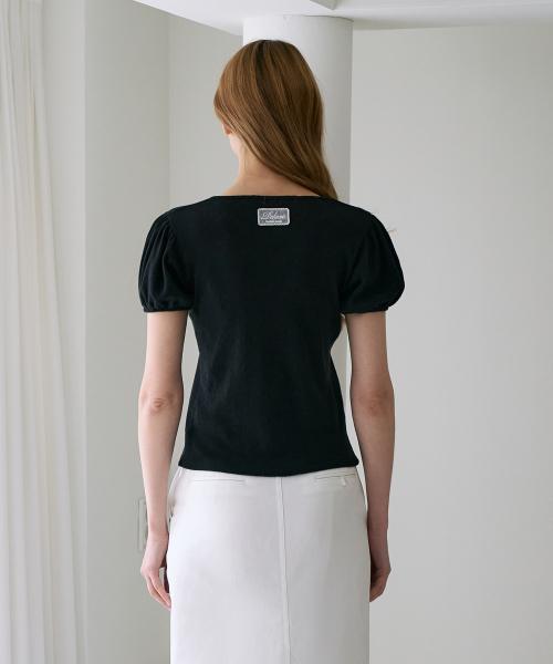 DEHEVE（デヘヴェ）の「Label Point Puff T-shirt [Black]（Tシャツ/カットソー・レディース・ブラック・OS）」の6枚目の写真