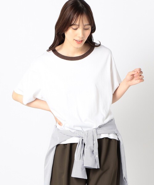 DISCUS(ディスカス)の「【DISCUS別注】 衿パイルリンガーTシャツ(Tシャツ/カットソー・レディース・ダークブラウン/ブラック/ホワイト・FREE)」の1枚目の写真