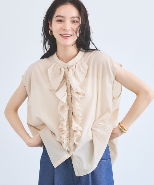 BARNYARDSTORM(バンヤードストーム)の「BARNYARDSTORM / フレンチスリーブフリルブラウス / JAPAN FABRIC【WEB限定カラー】(シャツ/ブラウス・レディース・ライトベージュ/ブラック/ブルー系その他/ブラック系その他/ホワイト系その他・FREE/S)」の4枚目の写真