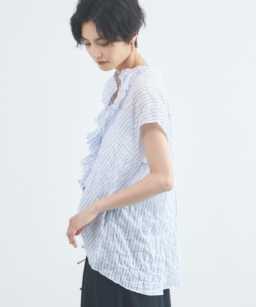 BARNYARDSTORM(バンヤードストーム)の「BARNYARDSTORM / フレンチスリーブフリルブラウス / JAPAN FABRIC【WEB限定カラー】(シャツ/ブラウス・レディース・ライトベージュ/ブラック/ブルー系その他/ブラック系その他/ホワイト系その他・FREE/S)」の6枚目の写真
