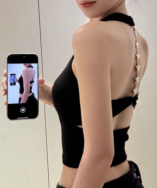 Lace Ladies(レースレディース)の「星チェーン ホルター カップ付き 背中開き ブラトップ(タンクトップ・レディース・ブルー/ブラック/グレー/ホワイト・FREE)」の8枚目の写真