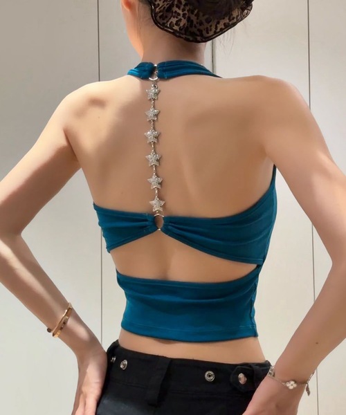 Lace Ladies(レースレディース)の「星チェーン ホルター カップ付き 背中開き ブラトップ(タンクトップ・レディース・ブルー/ブラック/グレー/ホワイト・FREE)」の9枚目の写真