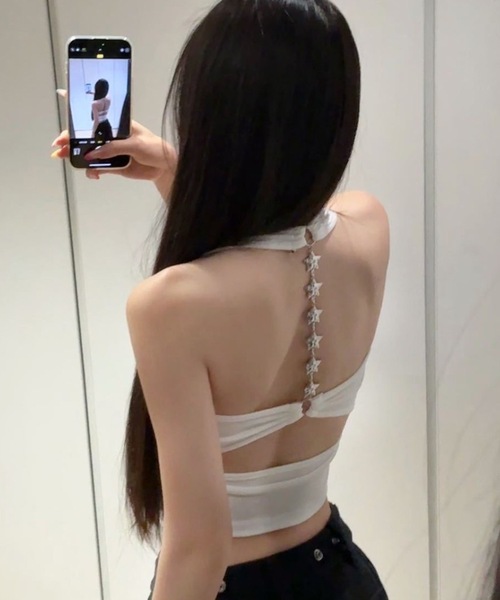 Lace Ladies(レースレディース)の「星チェーン ホルター カップ付き 背中開き ブラトップ(タンクトップ・レディース・ブルー/ブラック/グレー/ホワイト・FREE)」の12枚目の写真