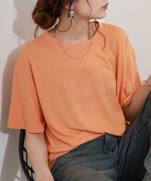 Re:EDIT(リエディ)の「接触冷感とろみロゴTシャツ 半袖(Tシャツ/カットソー・レディース・オレンジ・L/M)」の1枚目の写真
