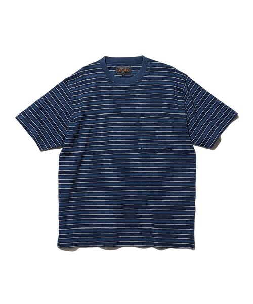 BEAMS PLUS(ビームスプラス)の「Pocket Tee Indigo Stripe(Tシャツ/カットソー・メンズ・ネイビー/サックスブルー・SMALL/LARGE/XX-LARGE/MEDIUM/X-LARGE)」の1枚目の写真