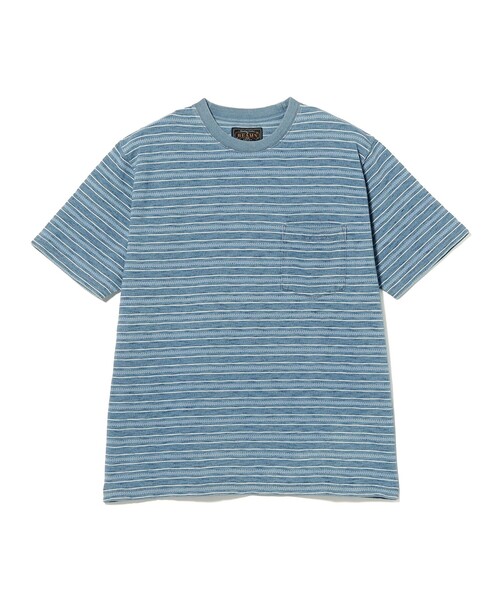 BEAMS PLUS(ビームスプラス)の「Pocket Tee Indigo Stripe(Tシャツ/カットソー・メンズ・ネイビー/サックスブルー・SMALL/LARGE/XX-LARGE/MEDIUM/X-LARGE)」の4枚目の写真