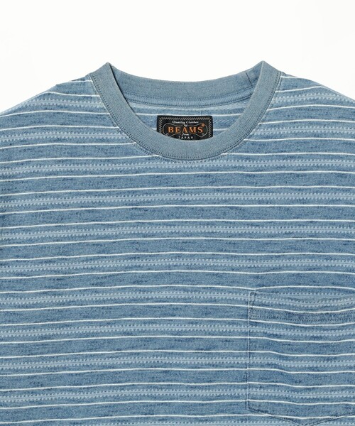 BEAMS PLUS(ビームスプラス)の「Pocket Tee Indigo Stripe(Tシャツ/カットソー・メンズ・ネイビー/サックスブルー・SMALL/LARGE/XX-LARGE/MEDIUM/X-LARGE)」の5枚目の写真