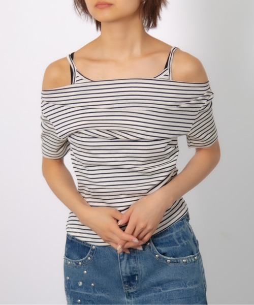 MEMECLE(メメクル)の「【 MEMECLE / メメクル 】ドレープネックボーダートップス(Tシャツ/カットソー・レディース・ネイビー/ブラック/グレー/ホワイト・FREE)」の13枚目の写真