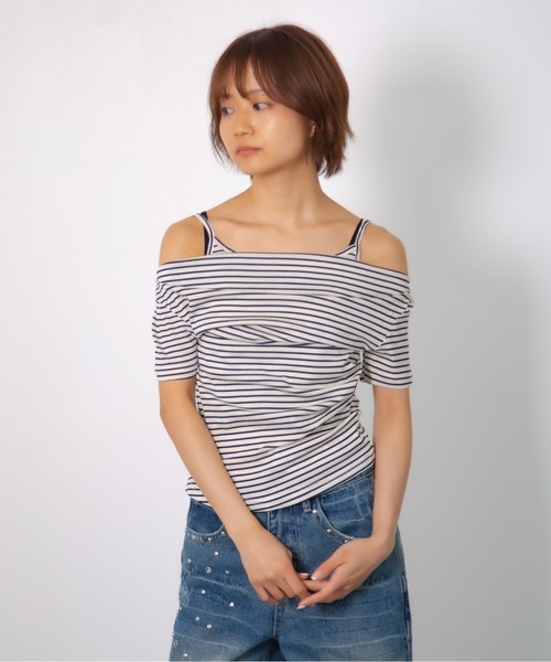 MEMECLE(メメクル)の「【 MEMECLE / メメクル 】ドレープネックボーダートップス(Tシャツ/カットソー・レディース・ネイビー/ブラック/グレー/ホワイト・FREE)」の14枚目の写真