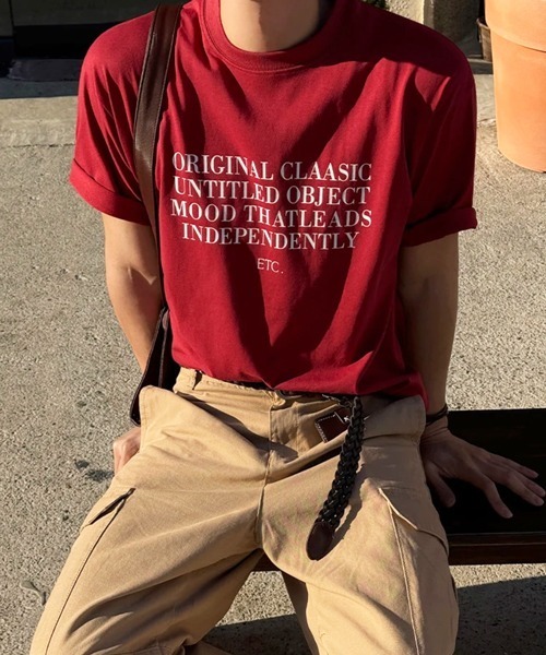 NOWLE（ノウル）の「【NOWLE】リラックスフィット メッセージレタリング 半袖Tシャツ / モダンストリート タイポグラフィ トップス（Tシャツ/カットソー・メンズ・レッド/ブラック・X-LARGE/LARGE/MEDIUM）」の14枚目の写真