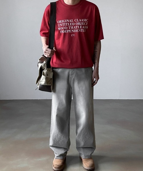 NOWLE（ノウル）の「【NOWLE】リラックスフィット メッセージレタリング 半袖Tシャツ / モダンストリート タイポグラフィ トップス（Tシャツ/カットソー・メンズ・レッド/ブラック・X-LARGE/LARGE/MEDIUM）」の21枚目の写真