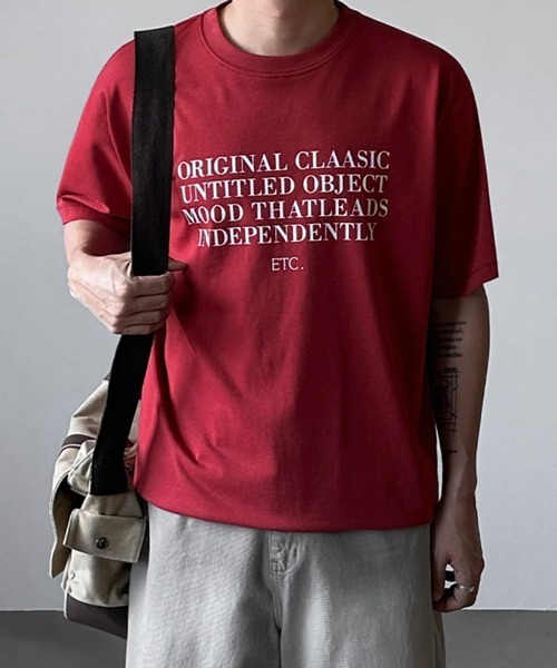 NOWLE（ノウル）の「【NOWLE】リラックスフィット メッセージレタリング 半袖Tシャツ / モダンストリート タイポグラフィ トップス（Tシャツ/カットソー・メンズ・レッド/ブラック・X-LARGE/LARGE/MEDIUM）」の22枚目の写真