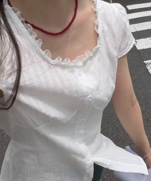 mebole(メボレ)の「バックリボンフリルブラウス(シャツ/ブラウス・レディース・ブラック/ホワイト・FREE)」の16枚目の写真