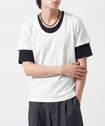 ★Bd★レイヤード風 Uネック ハーフスリーブTシャツ