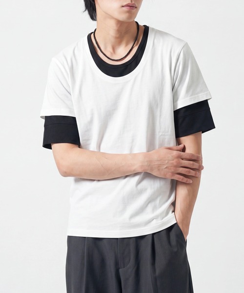 sunny branch(サニーブランチ)の「★Bd★レイヤード風 Uネック ハーフスリーブTシャツ(Tシャツ/カットソー・レディース・チャコール/ブラック/ホワイト/マルチ/グレー系・LARGE/X-LARGE/MEDIUM)」の2枚目の写真